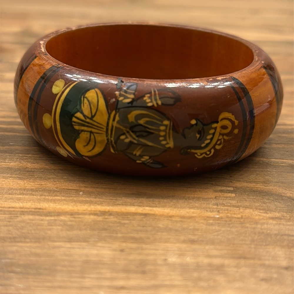 Hand-Painted Wood Brown Bangle Bracelet